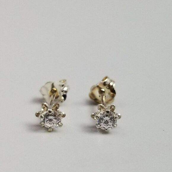 Vintage Sterling Silver Rhinestone Stud Earrings, Small Second Hole, Estate - Picture 4 of 7